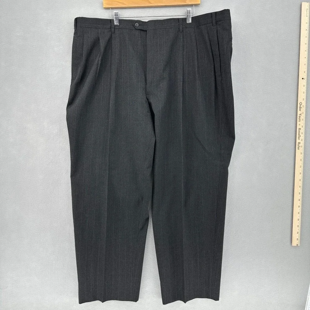 VTG 80s ACTWU‎ Union Made Bespoke Man In Wool Pinstripe Suit Charcoal 2 Button